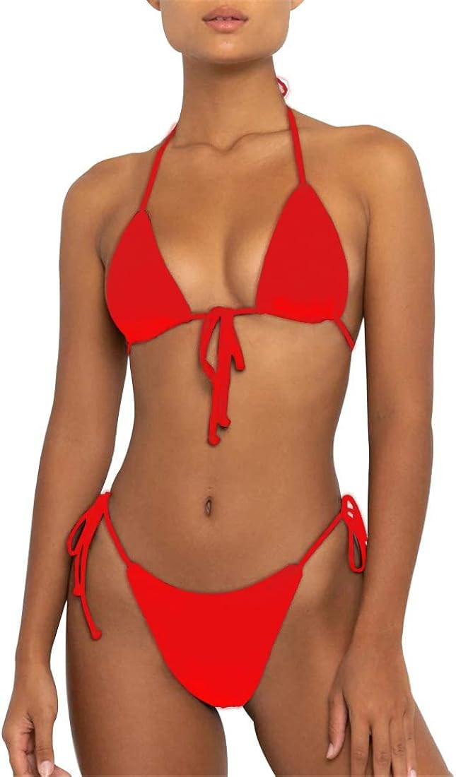 Bikinis Swimsuit Set for Women Swimwear Triangle Bathing Suit Tie String Thong | Amazon (US)