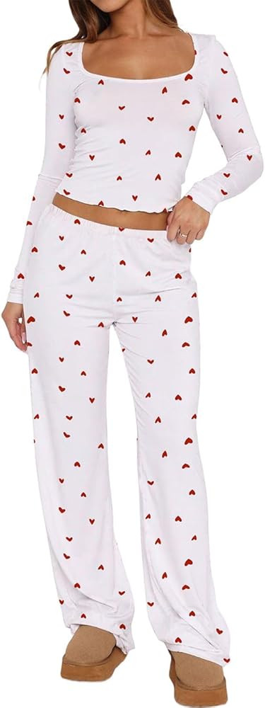 Lacozy Womens Fall Pajama Sets 2 Piece Cute Graphic Pj Set Woman Long Sleeve Top and Pants Y2K Sl... | Amazon (US)