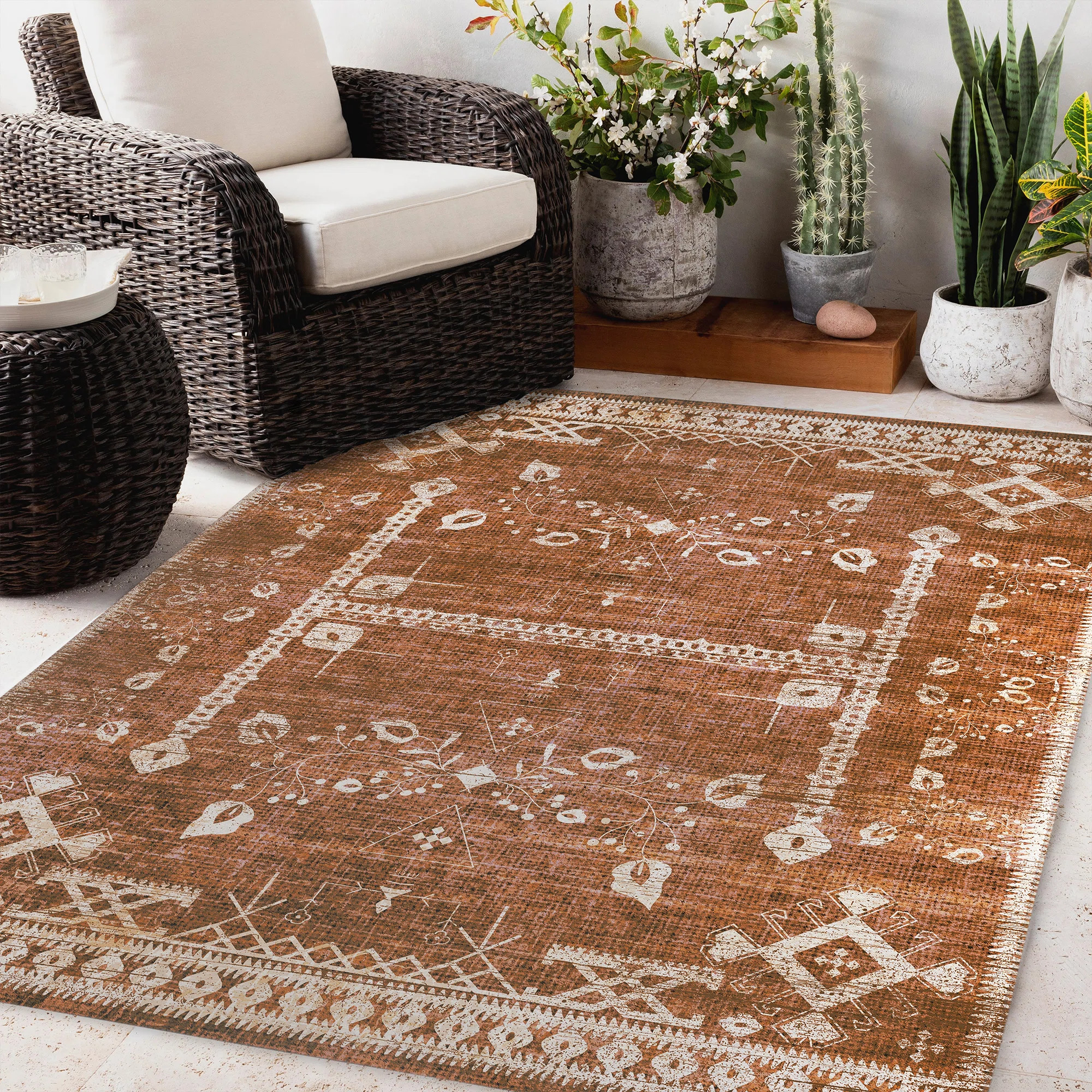 Adabel Southwestern Rust/Orange Indoor / Outdoor Area Rug | Wayfair Professional