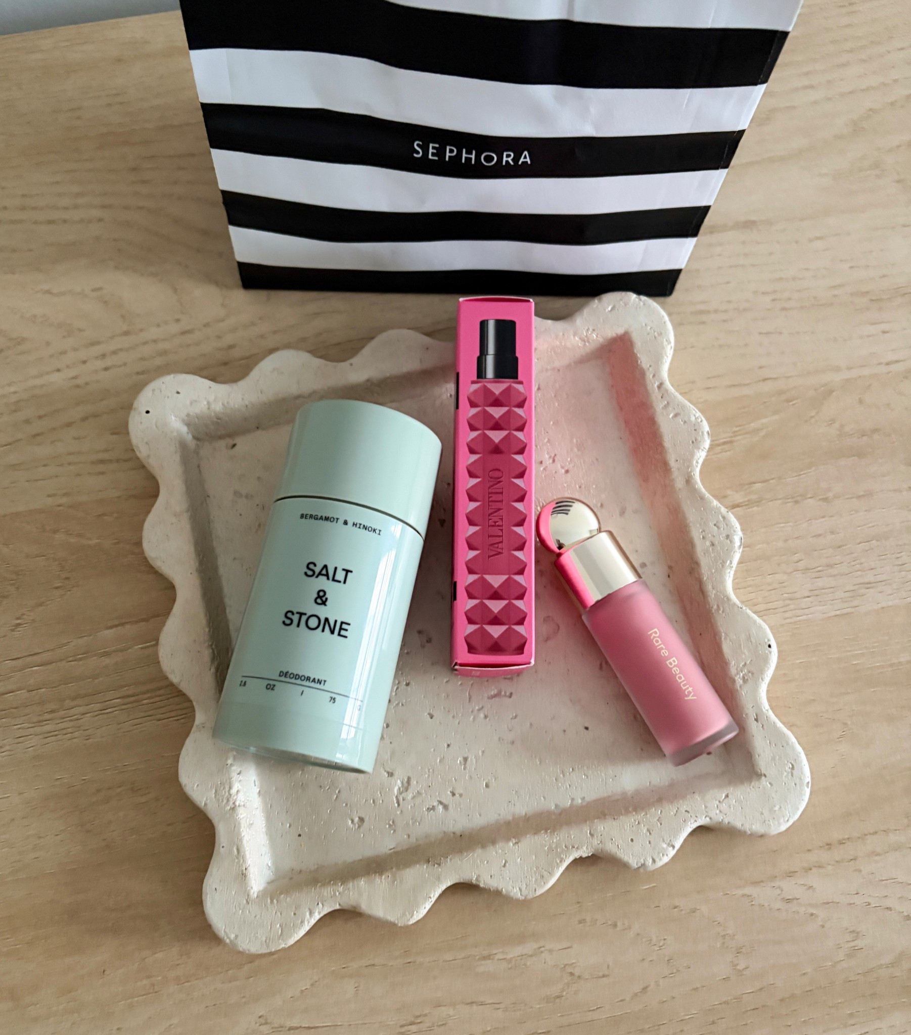 Few of my fave beauty items plus something new I had been meaning to try out! 
Absolutely love my Valentino perfect! Such a refreshing smell. 
And if you are looking for a pigmented blush, Rare Beauty does not dissapoint!
Had been wanting to try the Salt & Stone line and finally added to cart! 

#SephoraCanada

#LTKgiftguide #LTKbeauty #LTKcanada