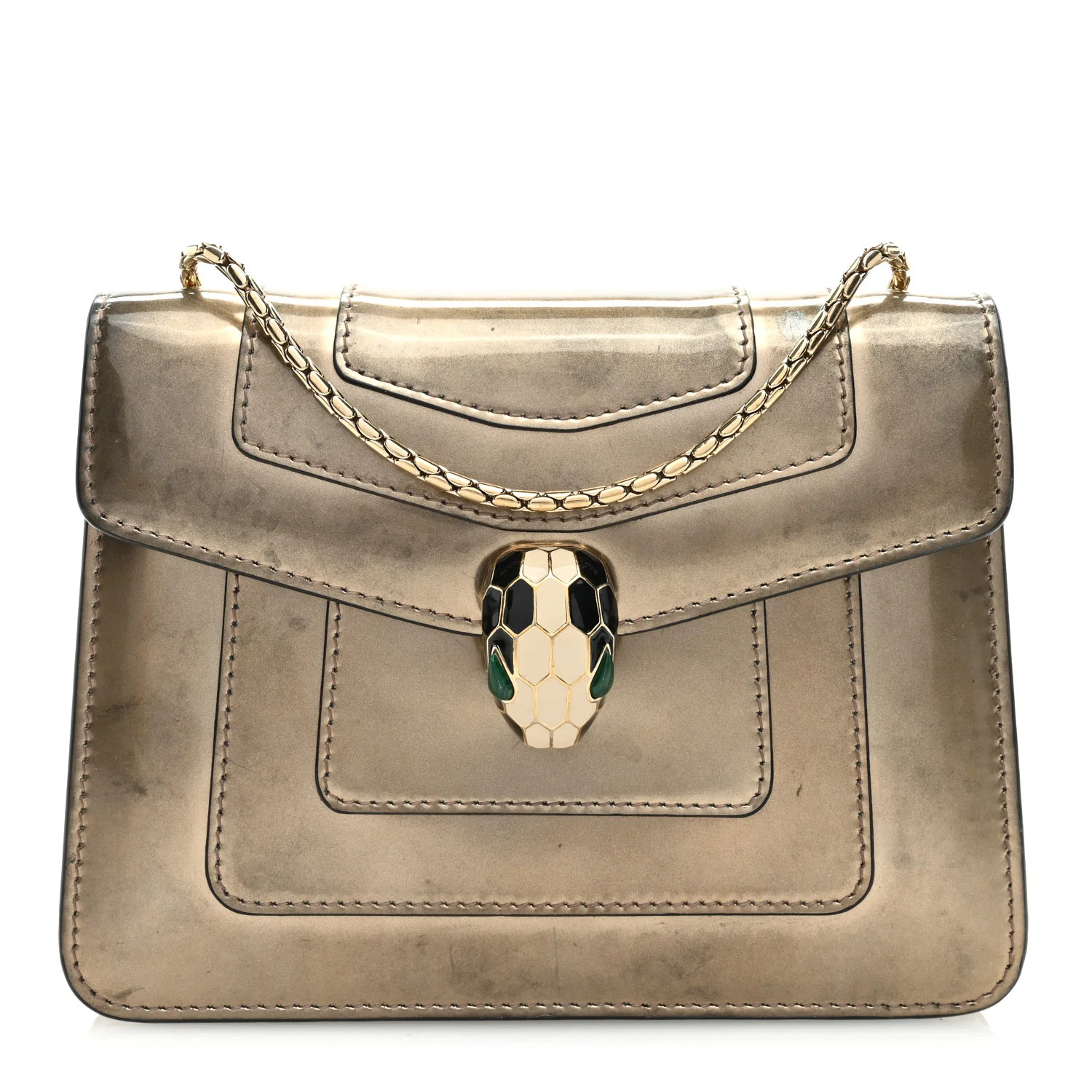 Metallic Calfskin Small Serpenti Forever Snake Strap Crossbody Bag Bronze | FASHIONPHILE (US)