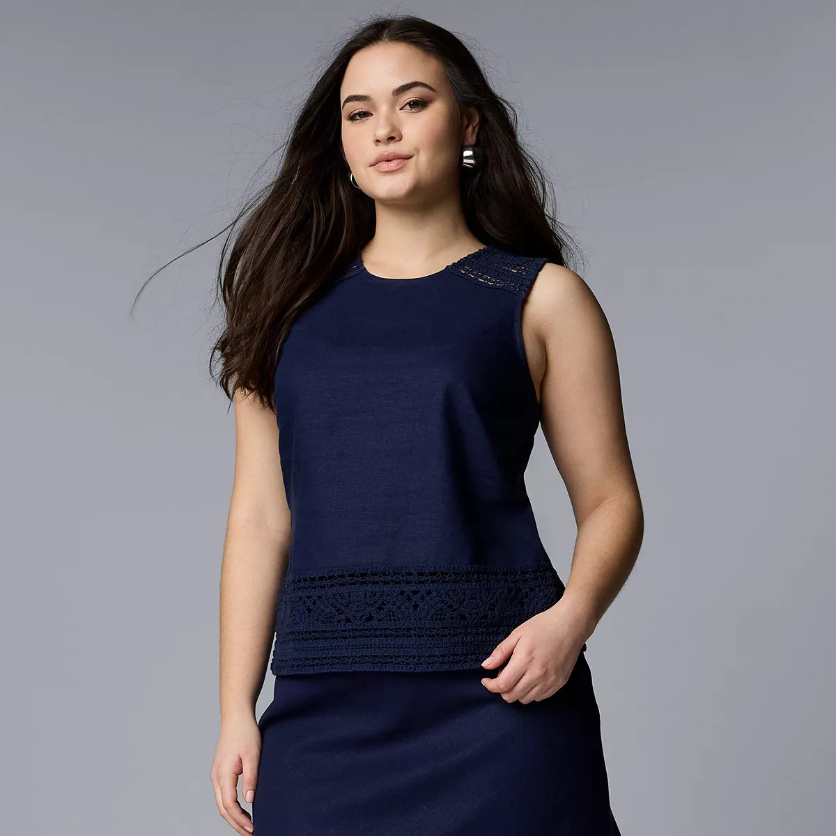 Women's Simply Vera Vera Wang Crochet Trimmed Crewneck Tank Top | Kohl's