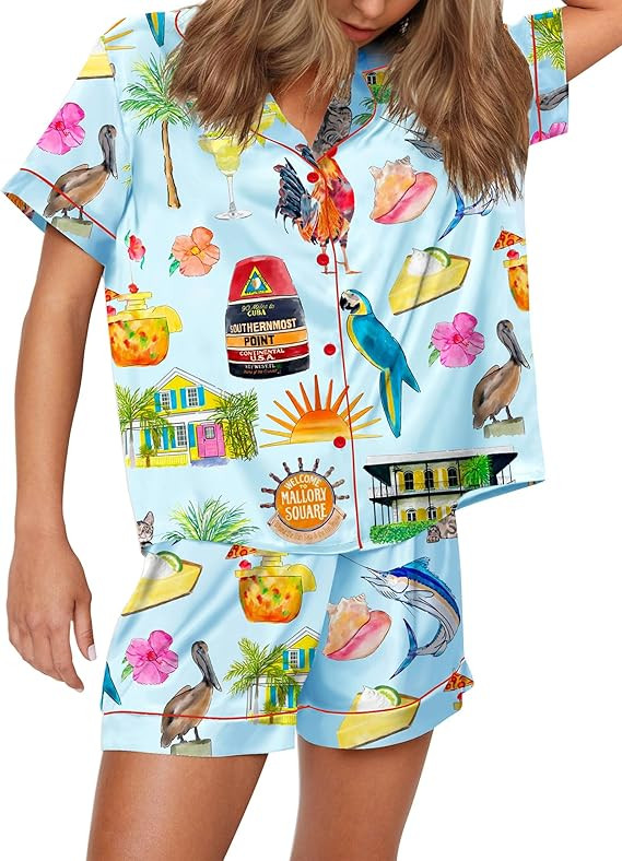 SHESHOW Satin Pajamas for Women Set Preppy Animals Pjs Short Sleeve Shorts 2 Piece Loungewear Set... | Amazon (US)