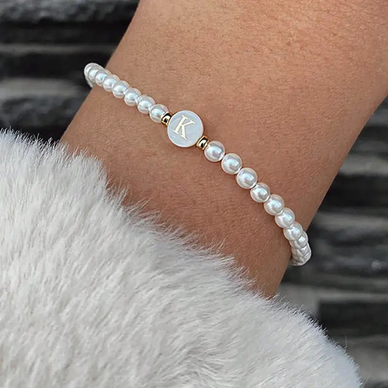 Tiny Imitation Pearl Design Bracelet Initial Round English - Temu | Temu Affiliate Program