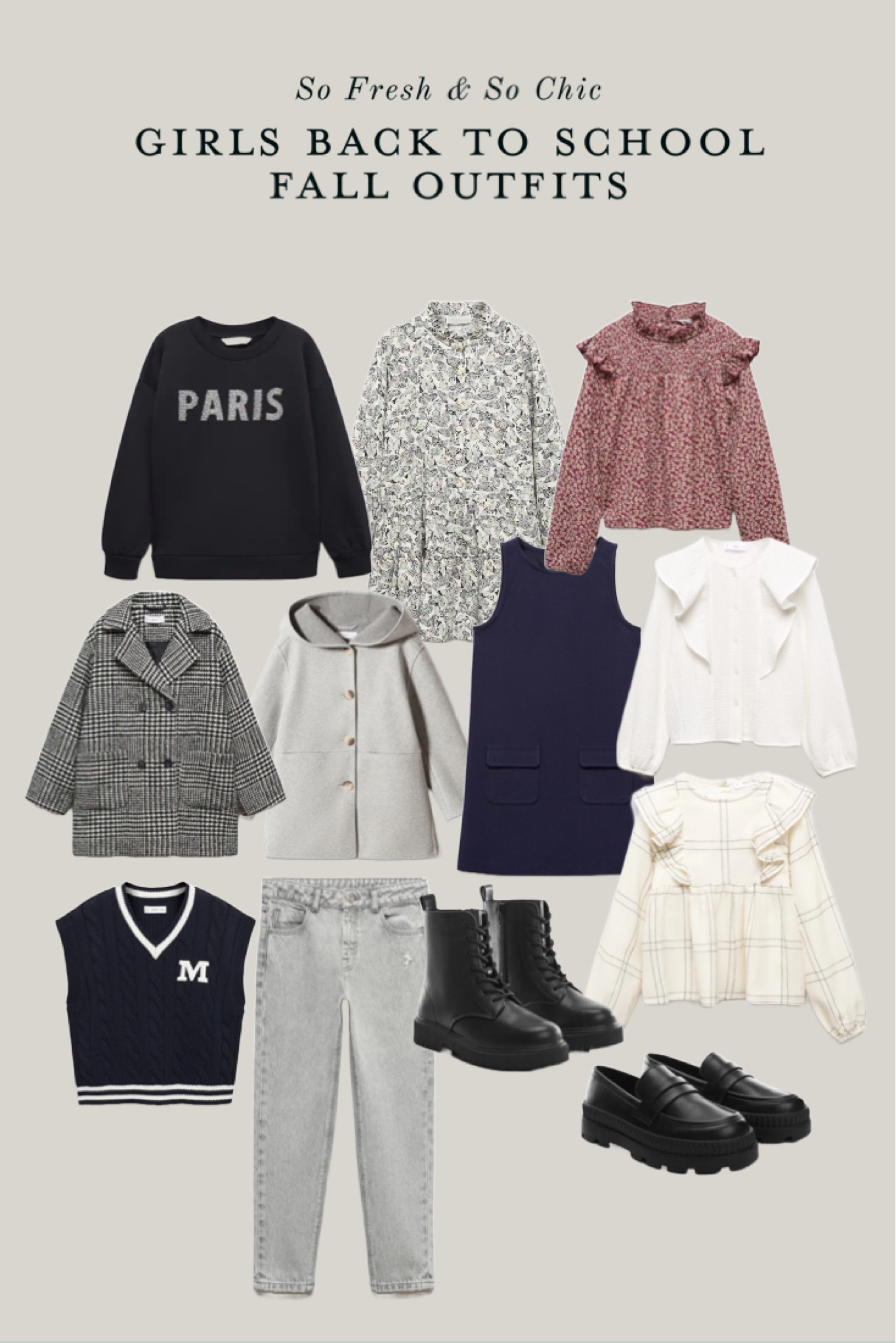 Tween girls fall outfits for back to school!
-
Teen girls fall clothes - girls fall fashion - girls black Paris sweatshirt - light grey wash mom jeans girls - small floral print maroon blouse girls - checkered white shirt girls - ruffled white shirt girls - girls grey hooded coat - girls plaid fall coat - leather moto boots girls - sleeveless letter vest girls - girls platform loafers - girls navy blue dress - girls uniform dress - neutral girls fashion 

#LTKkids #LTKshoecrush #LTKBacktoSchool