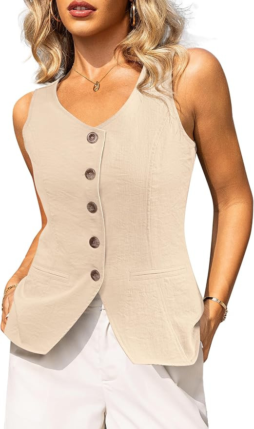Tralilbee Women’s Sleeveless Vests Blazer Button Down Waistcoat Business Casual Suit Vest Tops ... | Amazon (US)