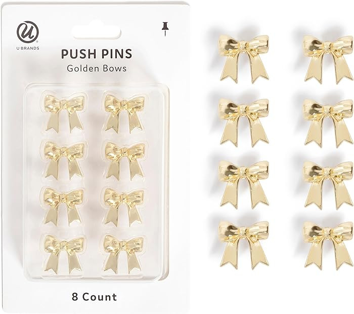 U Brands Mini Fashion Small Push Pins Set, Gold Bows, 8 Count, Office Supplies for Classroom or O... | Amazon (US)