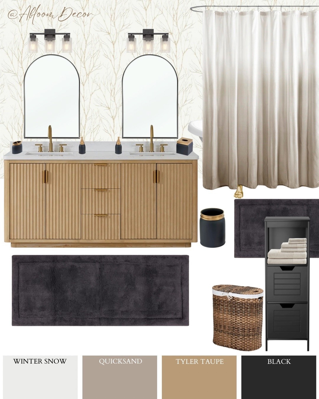 This bathroom design has such a calm and grounded feel, with warm wood tones mixed with soft neutrals and matte black.

#LTKHome