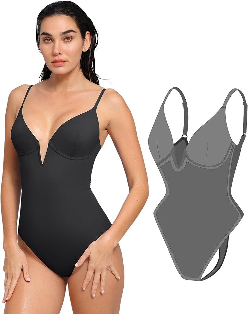 Popilush The Shapewear Swimsuit One Piece Deep V Neck Bathing Suit Tummy Control Bodysuit Swimwea... | Amazon (US)