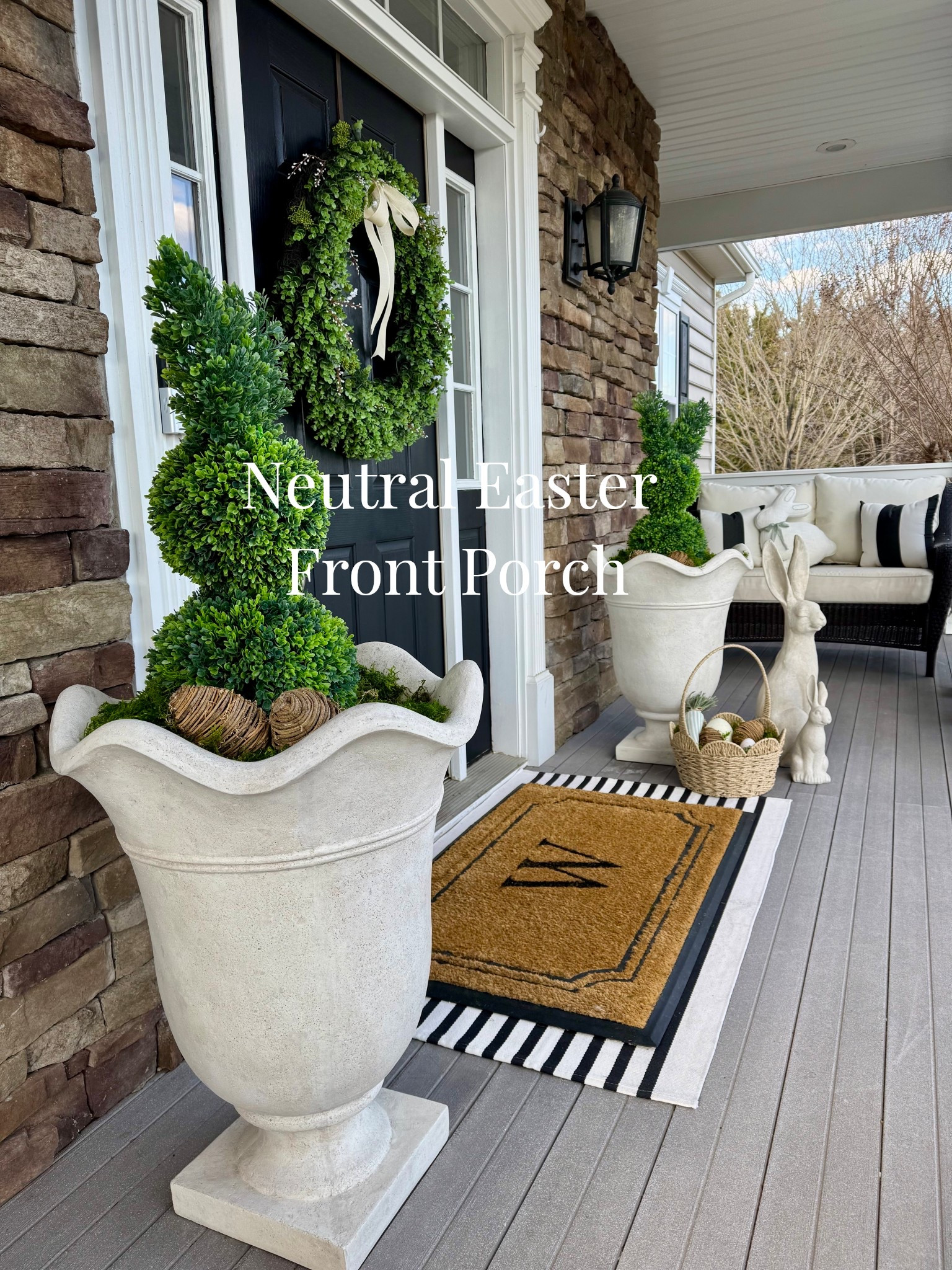 Easter porch styling made simple 🐇🌿
Welcoming spring with classic topiary planters, a fresh green wreath, and soft neutral textures for the perfect Easter entryway. Layered rugs, bunny accents, and natural greenery create a warm and inviting front porch that’s perfect for Easter hosting and spring gatherings.
If you’re decorating your porch for Easter, start with greenery, add subtle bunny decor, and keep the palette neutral for a timeless look that works all season long.

#EasterDecor #EasterPorch #EasterFrontPorch #SpringPorchDecor #EasterHomeDecor #EasterEntryway #SpringHomeDecor #EasterStyling #PorchDecorIdeas #NeutralSpringDecor #FrontPorchInspo #SpringEntryway #LTKSpring #EasterDecorIdeas #PorchStyling

#LTKHome #LTKSeasonal #LTKHome #LTKSeasonal