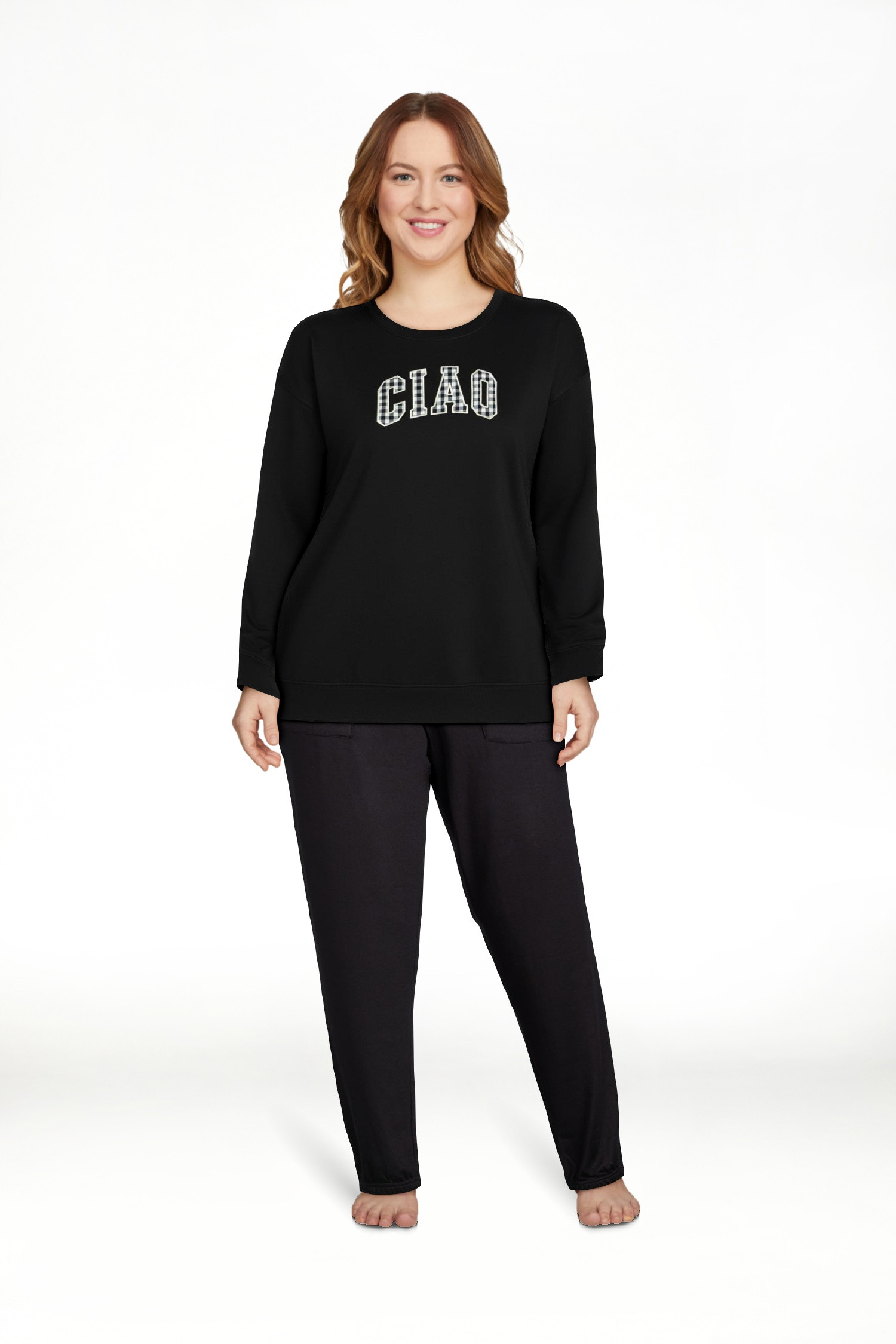 Joyspun Women's French Terry Knit Long Sleeve Lounge Sleep Top, Sizes XS-3X | Walmart (US)