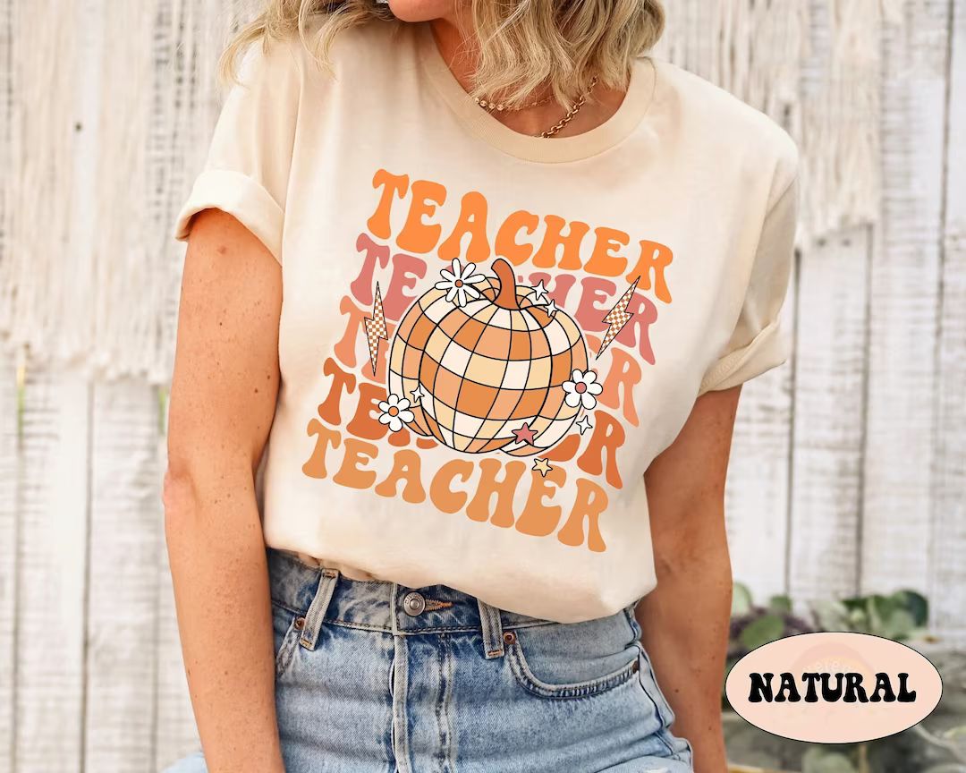 Teacher Shirt, Retro Fall Teacher Shirt, Fall Vibes Teacher Shirt, Pumpkin Teacher Shirt, Back To... | Etsy (US)