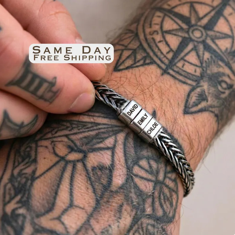 Personalized Mens Bracelet, Husband Gift, Stainless Steel Bracelet for Dad With Kids Name, Family... | Etsy (Global)
