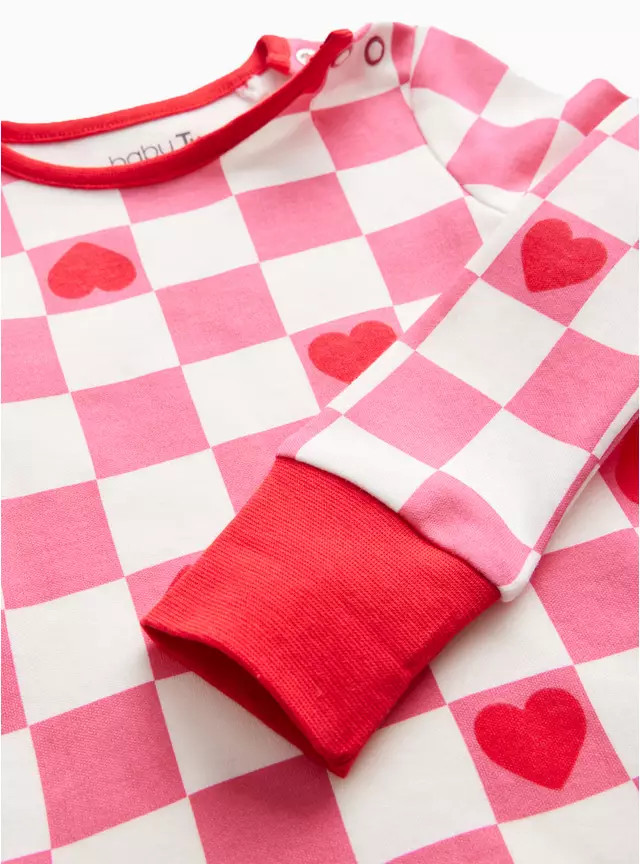 Pink Heart Checkered Print Pyjamas Up to 1 mth | Tu Clothing