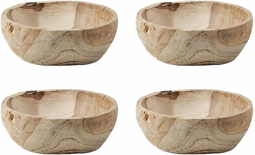 Serene Spaces Living Set of 4 Natural Teak Serving Bowl, Hand-Carved Medium Wood Bowl, Wooden Dec... | Amazon (US)