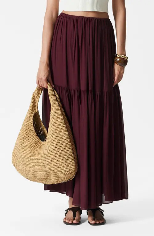 & Other Stories Tiered Chiffon Maxi Skirt in Red Dark at Nordstrom, Size 10 | Nordstrom