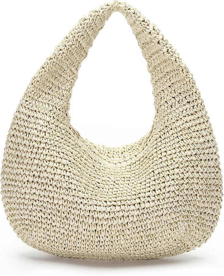 Herald Crescent Straw Handmade Shoulder Handbag for Women, Summer Beach Hobo Raffia Woven Underar... | Amazon (US)