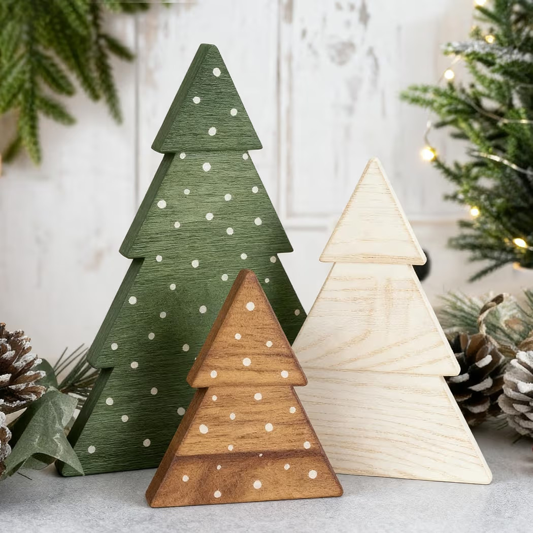 DAZONGE Christmas Decor, Set of 3 Wooden Tabletop Christmas Tree Decorations Sign, Farmhouse Neut... | Amazon (US)