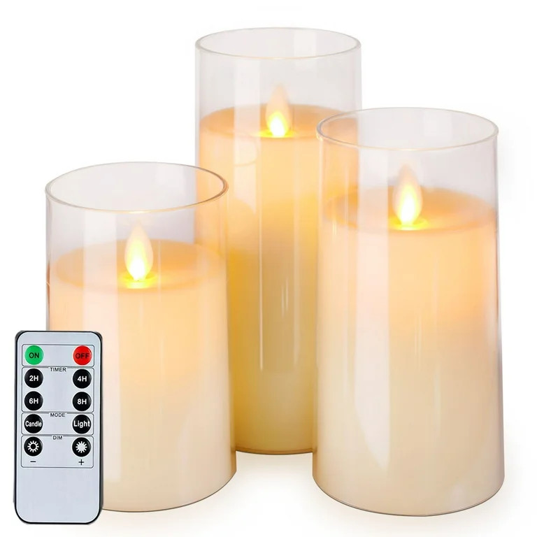 Homemory Flickering Flameless Candles, Battery Operated Acrylic LED Pillar Candles with Remote Co... | Walmart (US)