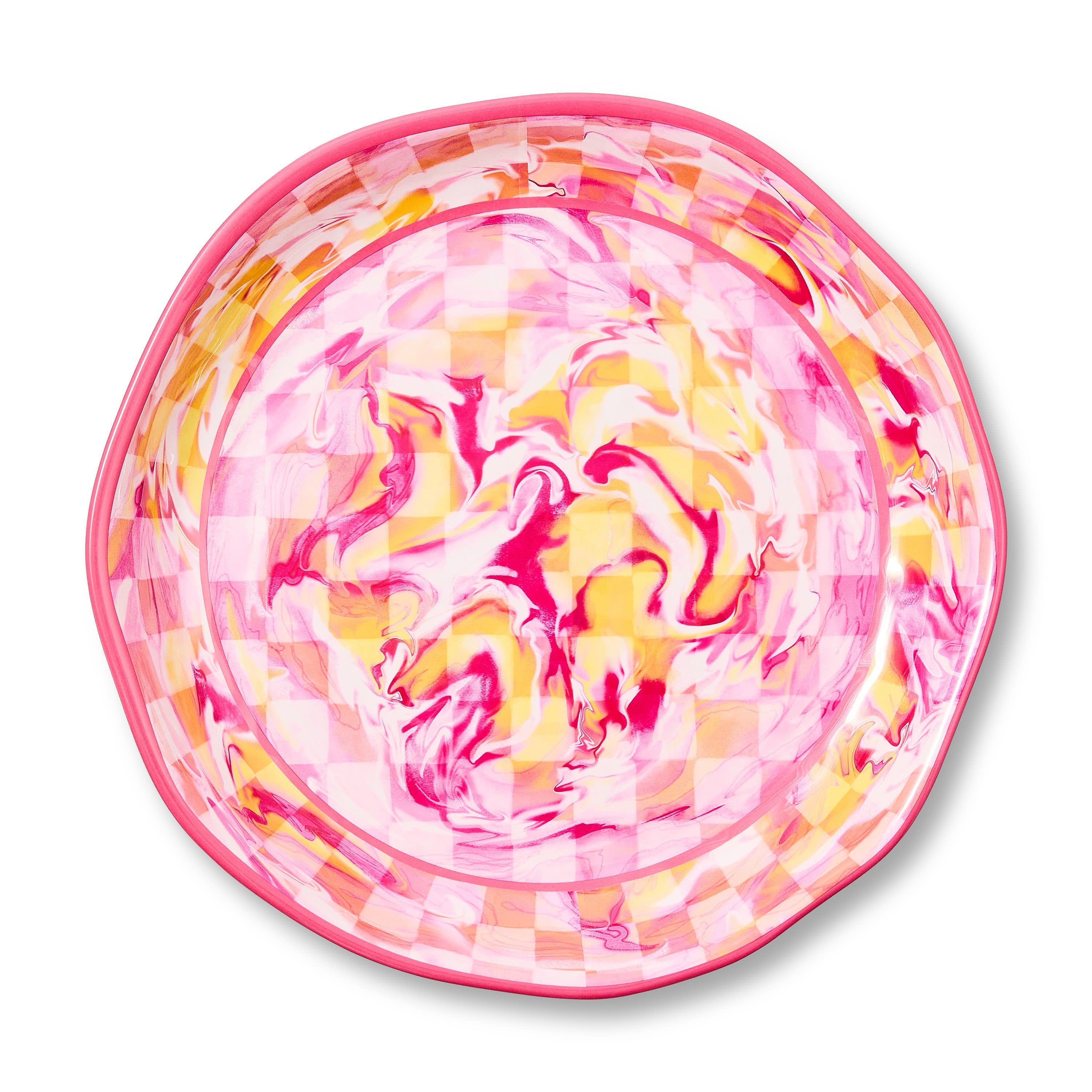 MacKenzie-Childs Pink Marble Check Melamine Large Platter | MacKenzie-Childs