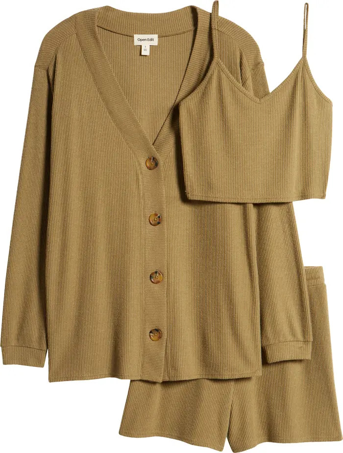 Open Edit 3-Piece Cozy Rib Pajamas | Nordstrom | Nordstrom