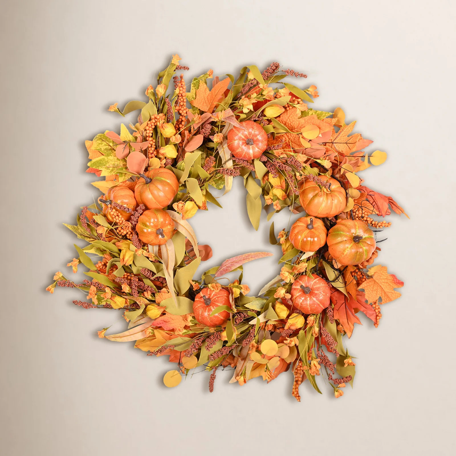 26" Large Fall Autumn Thanksgiving Pumpkin Maple Front Door Wreath | Joss & Main