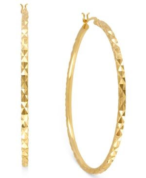 Hint of Gold 14k Gold-Plated Brass Earrings, 50mm Textured Hoop Earrings | Macys (US)