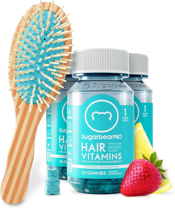 Sugarbear Gentle Detangling Bamboo Hair Brush + Vegan Hair Vitamin Gummies 3 Month Supply, Extra ... | Amazon (US)