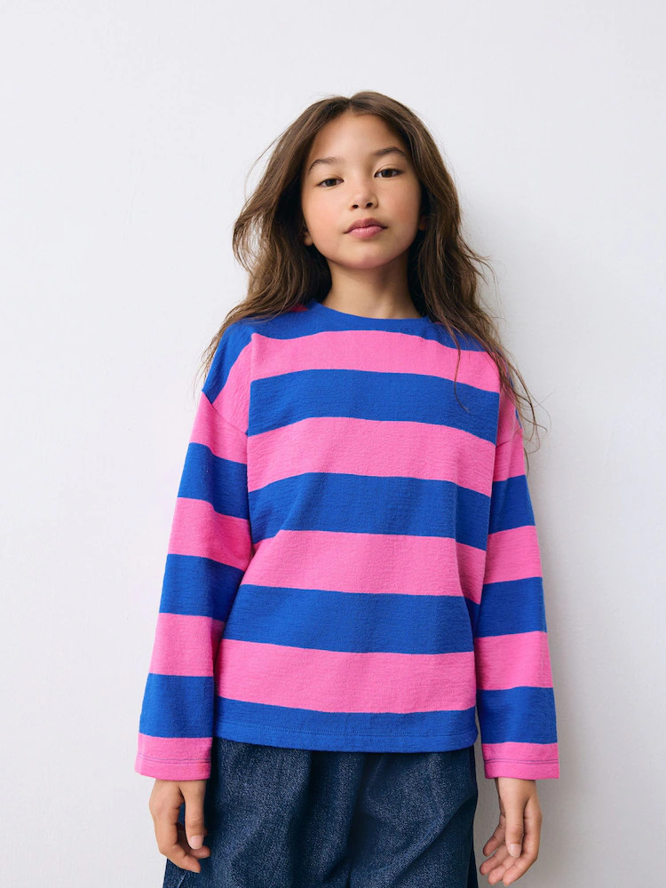Pink/Blue Stripe Textured Long Sleeve Top (3-16yrs) | Next US
