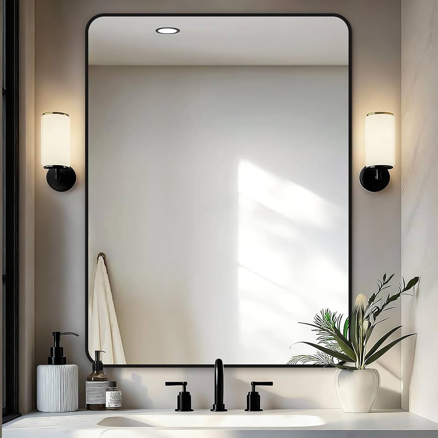 Delma Bathroom Vanity Mirror, Black Framed Bathroom Mirror for Over Sink, High-Definition Bathroo... | Amazon (US)