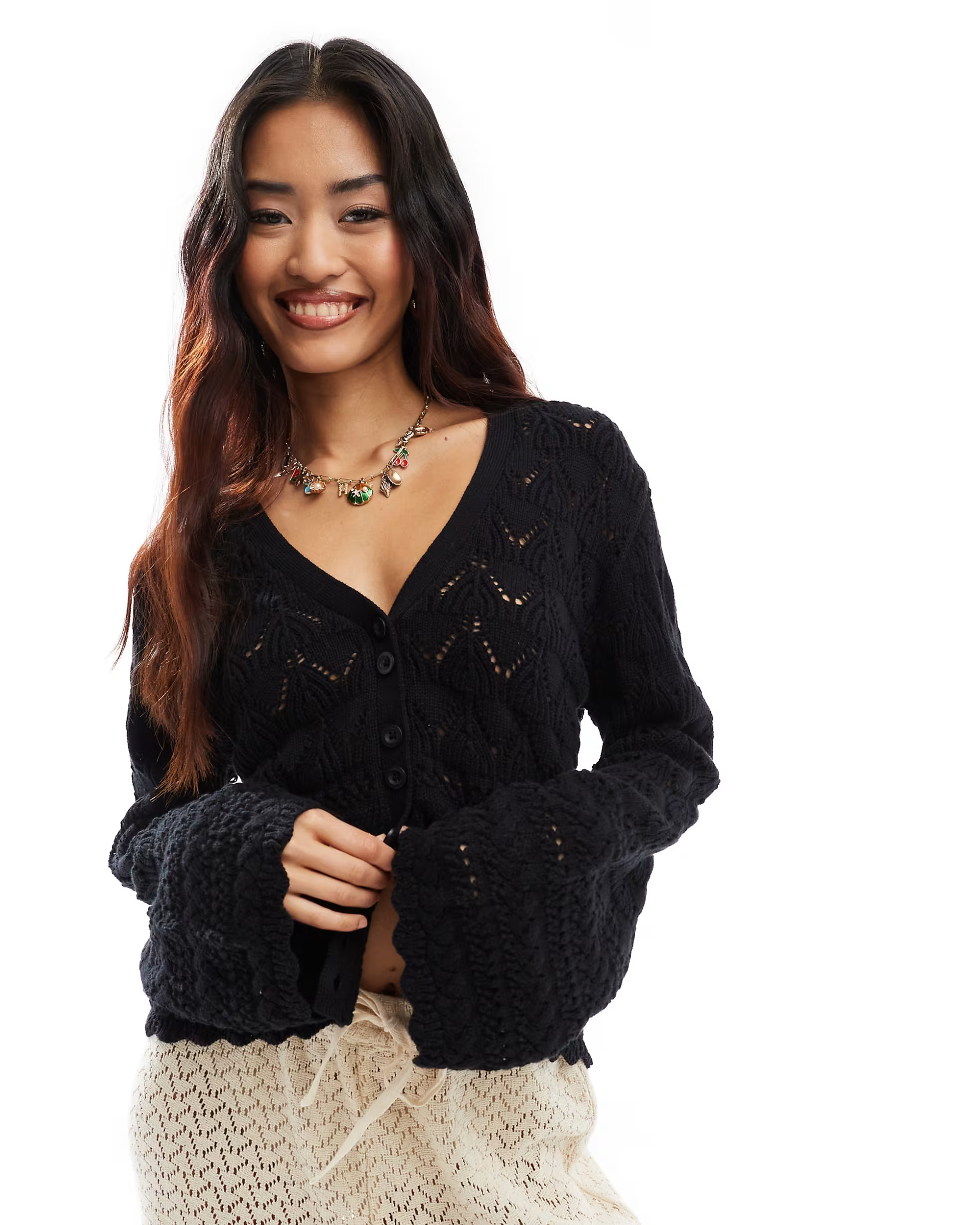 Vero Moda open knit cardigan in black | ASOS (Global)