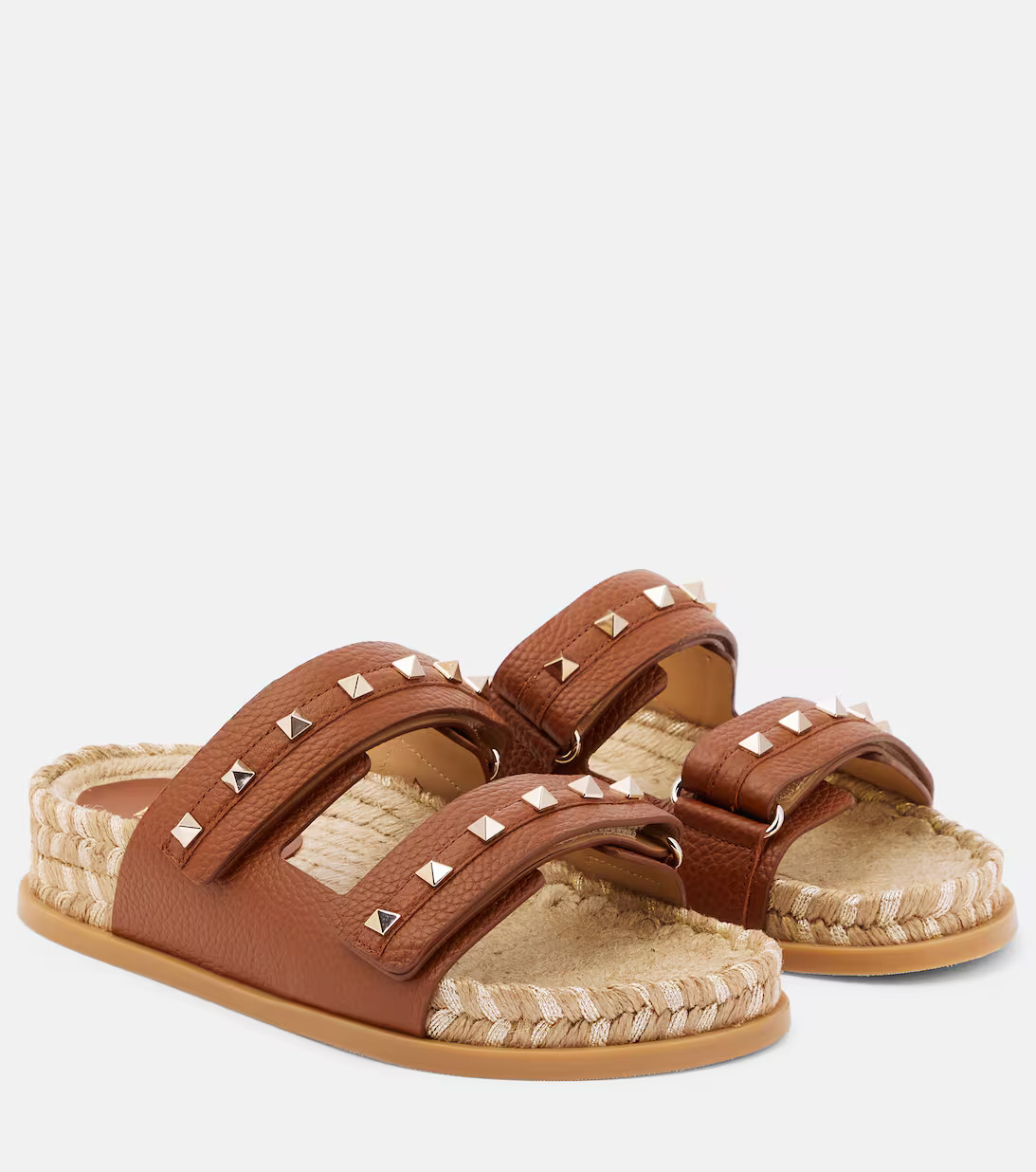 Rockstud leather and raffia slides | Mytheresa (US/CA)