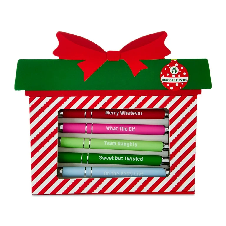 Multicolor Christmas Saying Ballpoint Pens, 0.5 mm, Black Ink, 5 Count, by Holiday Time | Walmart (US)