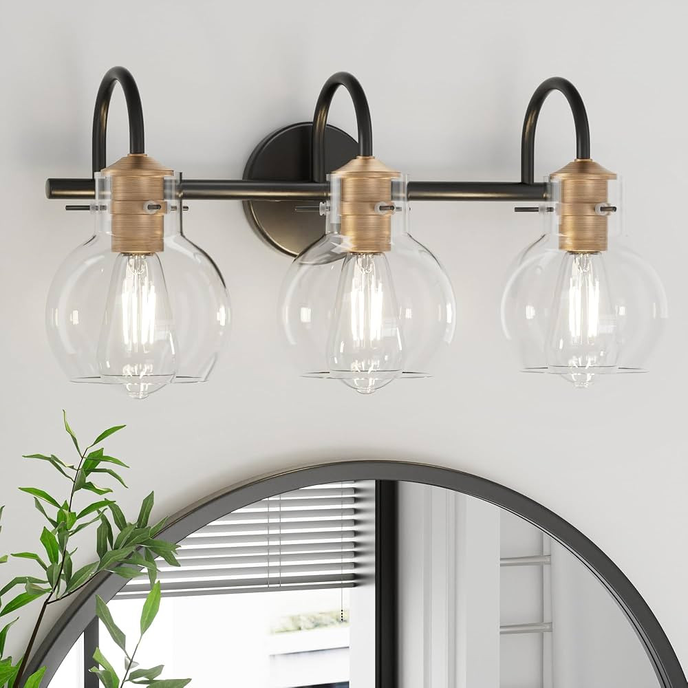 Bathroom Light Fixtures, Black and Copper 3 Light Bathroom Vanity Light, Modern Wall Sconce Black... | Amazon (US)