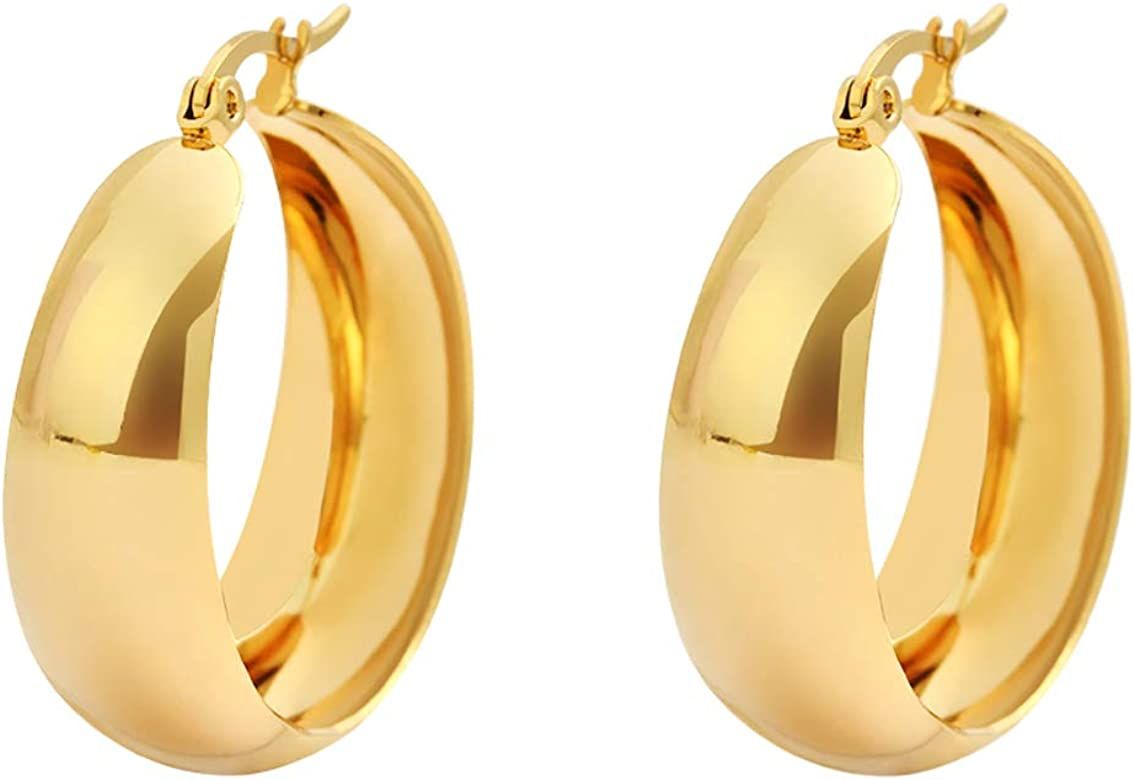 Edforce Stainless Steel 18K Gold Plated Lead-free Hypoallergenic Wide Large Rounded Hoop Earrings... | Amazon (US)