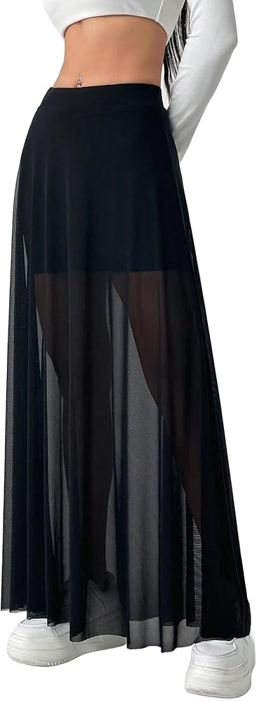 Avanova Womens Sheer Mesh High Waist Maxi Skirts A Line Flowy Layered Long Skirt | Amazon (US)