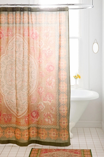 Minerva Floral Patterned Shower Curtain in Green at Urban Outfitters | Urban Outfitters (US and RoW)
