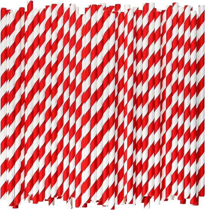 Disposable Paper Drinking Straws, Red Striped, 7.75" x0.24", 1000 Counts - Restaurant Pack | Amazon (US)