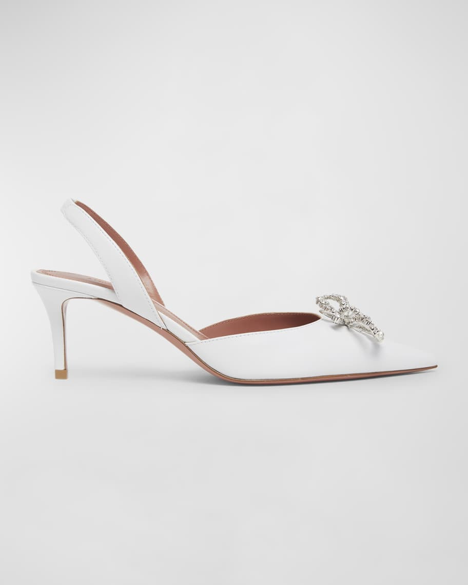 Amina Muaddi Rosie Leather Crystal Bow Slingback Pumps | Neiman Marcus