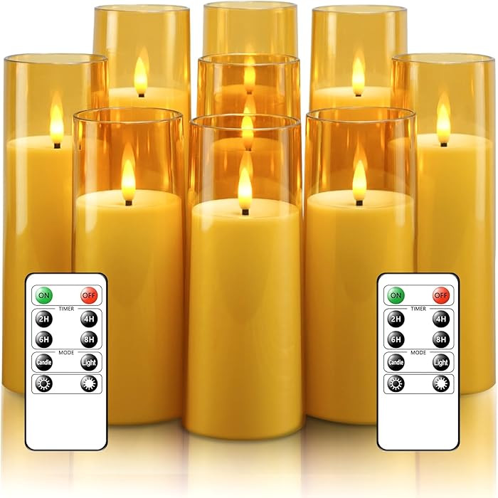 kakoya Flickering Flameless Candles Battery Operated with Remote and 2/4/6/8 H Timer Plexiglass Led Pillar Candles Pack of 9 (D2.3 xH 5" 6" 7") with Realistic Moving Wick C… | Amazon (US)