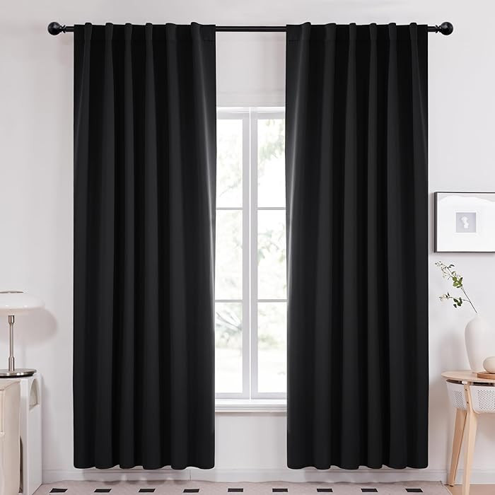 Deconovo Blackout Curtains 84 Inches Long, Black Blackout Curtains for Bedroom - 2 Panels, 52x84 ... | Amazon (US)