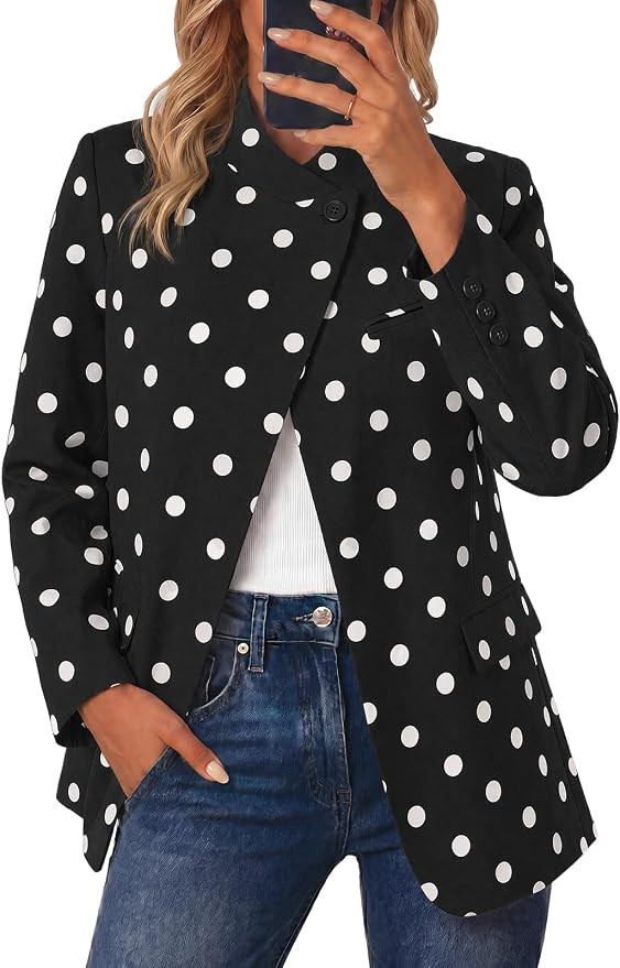 Cicy Bell Women Plaid Blazer Business Stand Collar Open Front Suit Jacket | One Button, Casual Tr... | Amazon (US)