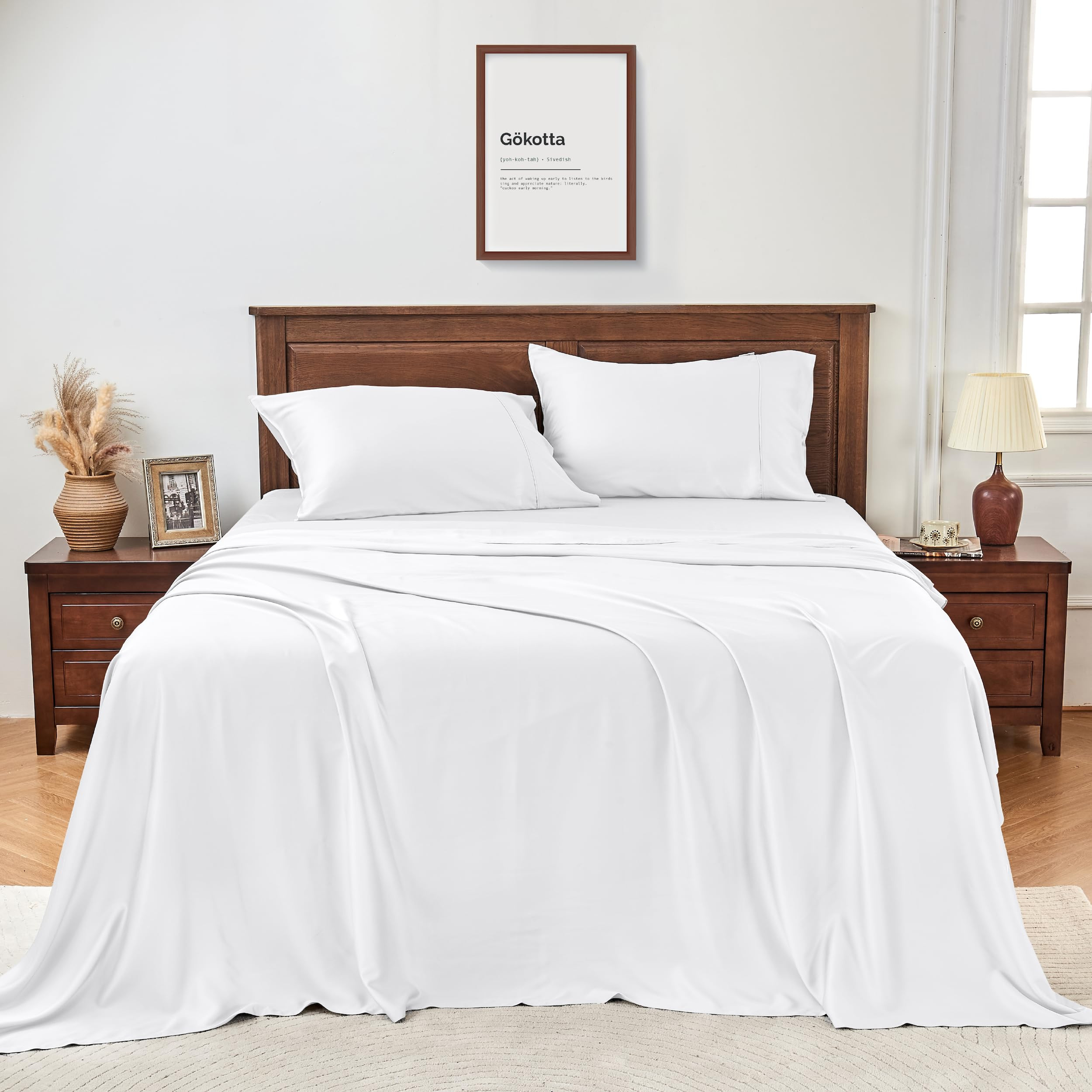 GOKOTTA Queen Size Luxury Bed Sheets 4 Piece Set, 100% Rayon Derived from Bamboo, Softer and Cool... | Amazon (US)