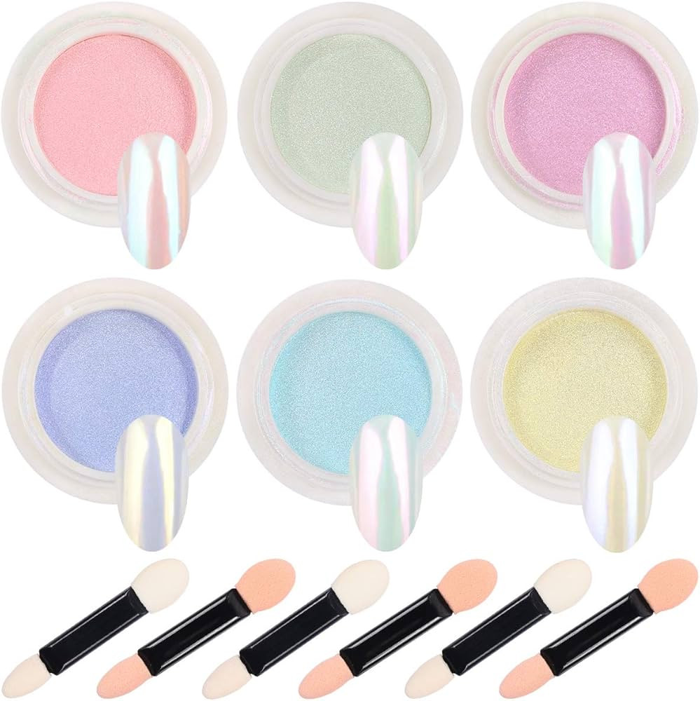 Aooba Mirror Laser Nail Decoration - Neon, Aurora, Titanium Metal Powder With Nail Sponge Brushes | Amazon (US)