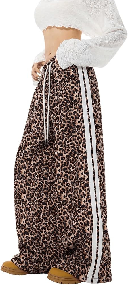 MakeMeChic Women's Leopard Print Drawstring Elastic Waist Pants Oversize Casual Sweatpants | Amazon (US)