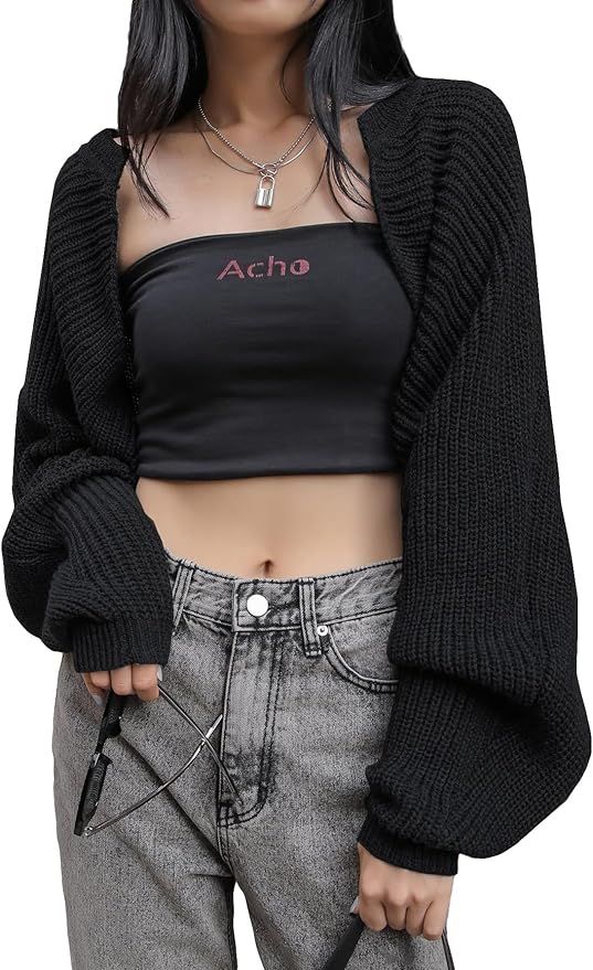 GORGLITTER Women's Long Sleeve Bolero Shrug Open Front Knit Cropped Cardigan Sweater Shrugs | Amazon (US)