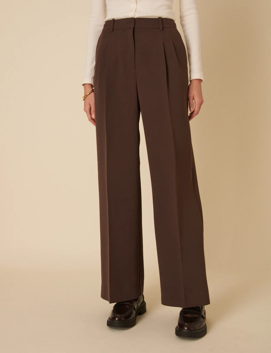 Chocolate Brown Double Pleated Trousers | Nobody's Child