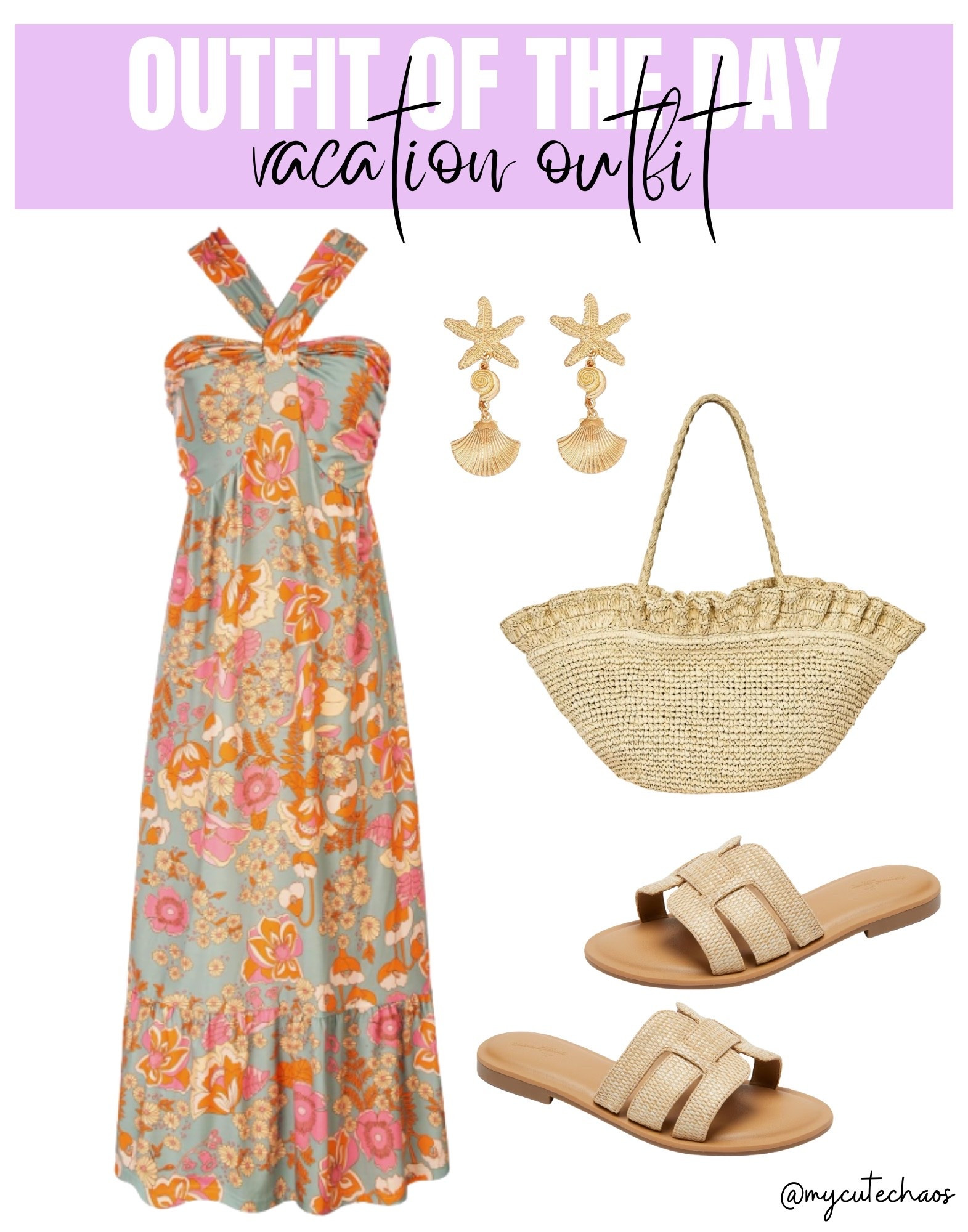 Vacation outfit, vacation style, tropical vacation outfit, tropical dress, summer dress, spring dress, spring sandals, summer sandals, beach outfit, beach bag, beach tote, straw purse, seashell earrings, beach jewelry, summer accessories

#LTKTravel #LTKootd