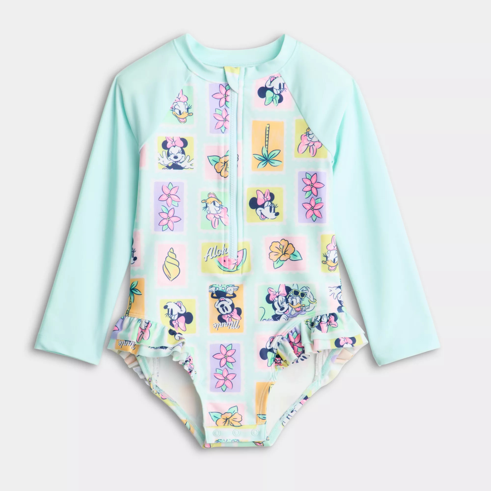Baby & Toddler Girl Jumping Beans® Disney's Minnie Mouse Ruffle Rashguard One-Piece Swimsuit | Kohl's
