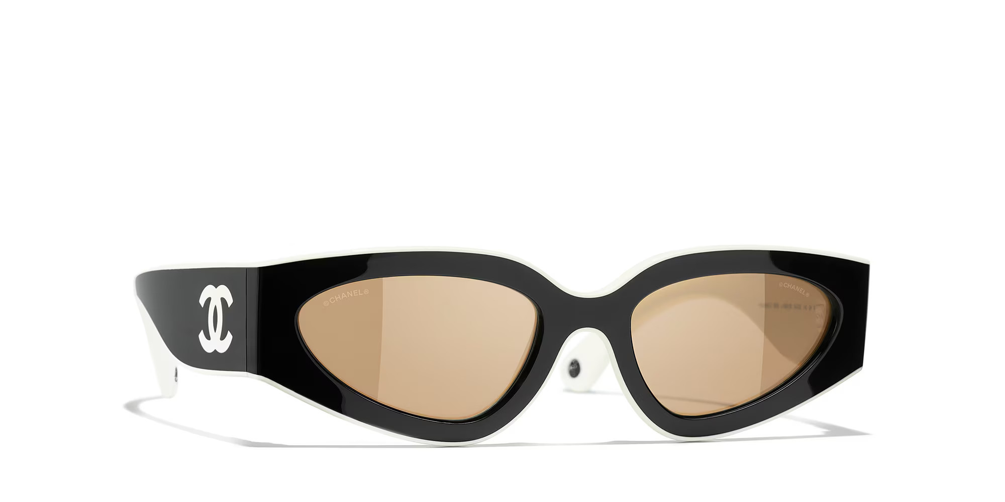 Chanel Woman Sunglass Cat Eye Sunglasses CH6056 - Frame color: Black & White, Lens color: Brown | Sunglass Hut EU